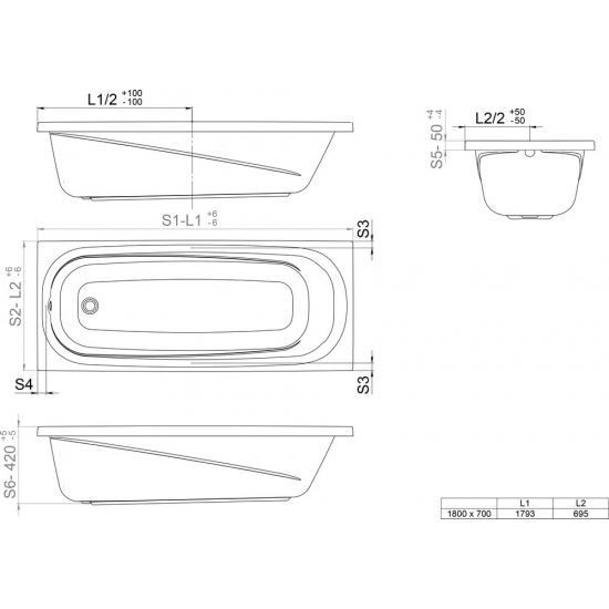 Акриловая ванна 1ACReal Стандарт Европа Щ0000041839 без опоры 180x70 см