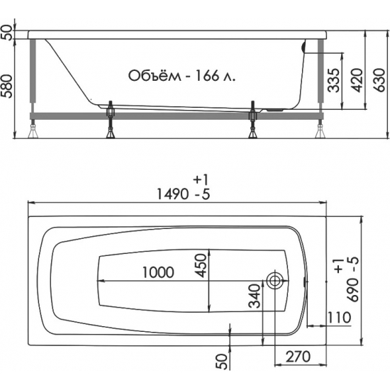 Акриловая ванна 1ACReal Стандарт Лондон Щ0000028735 без опоры 150x70 см