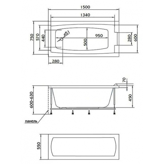 Акриловая ванна 1МАРКА  Aelita 150x75 см, с каркасом