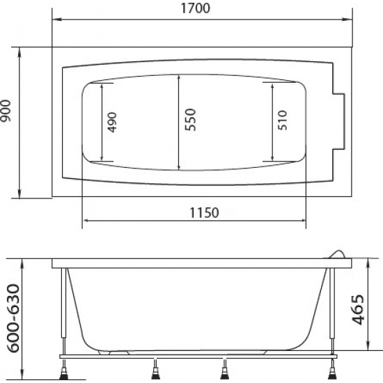 Акриловая ванна 1МАРКА  Aelita 170x90 см, без опоры