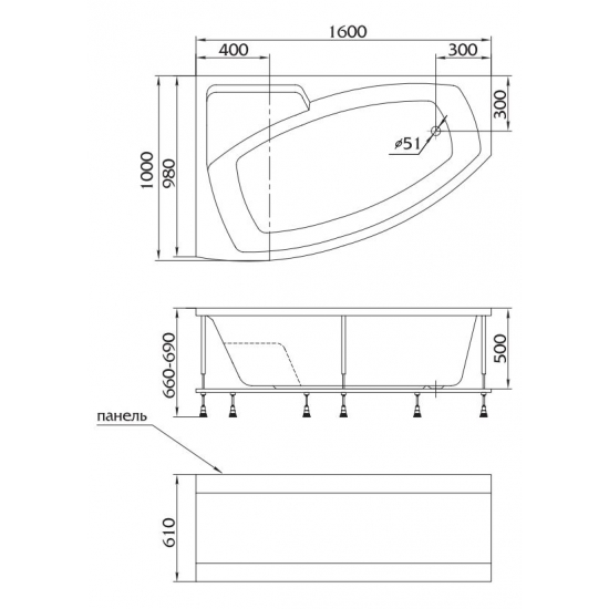 Акриловая ванна 1МАРКА  Assol 160x100 L левая
