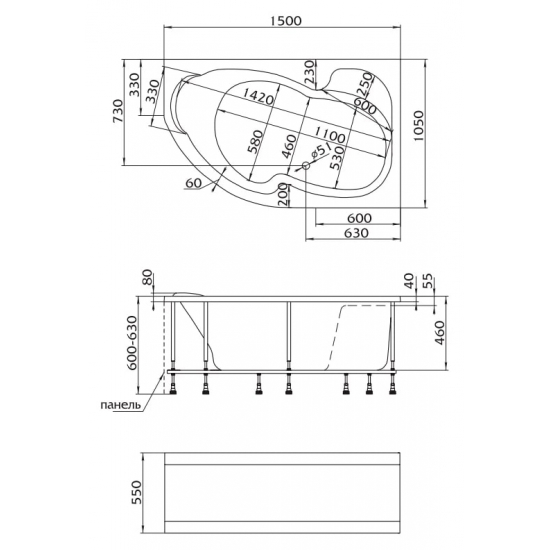 Акриловая ванна 1МАРКА  Aura 150x105 L см, без опоры