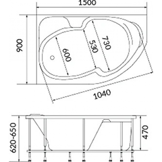 Акриловая ванна 1МАРКА  Diana L 150x90 см, без опоры угловая, асимметричная