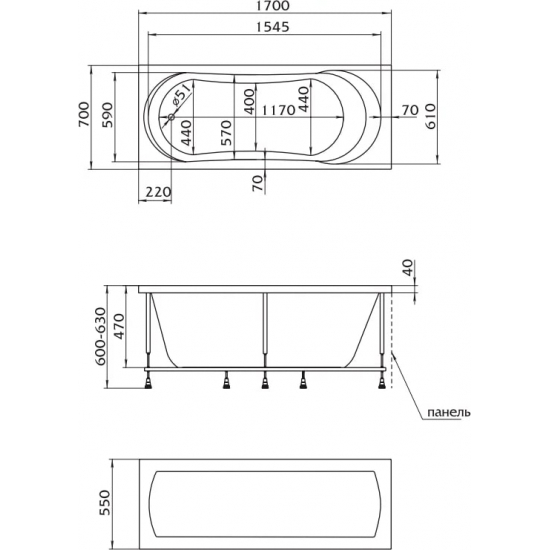 Акриловая ванна 1МАРКА  Libra 170x70 см, с каркасом