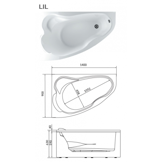 Акриловая ванна 1МАРКА  Lil L 140x90 см, без опоры угловая, асимметричная