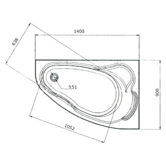 Акриловая ванна 1МАРКА  Lil R 140x90 см, угловая, с каркасом, асимметричная