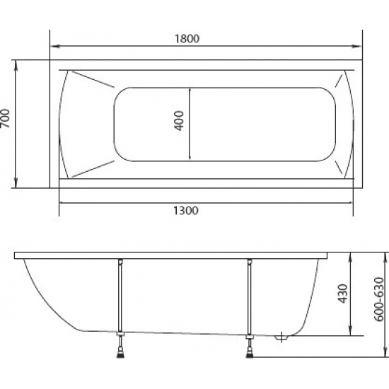 Акриловая ванна 1МАРКА  Modern 180x70 см, без опоры