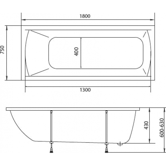 Акриловая ванна 1МАРКА  Modern 180x75 см, с каркасом