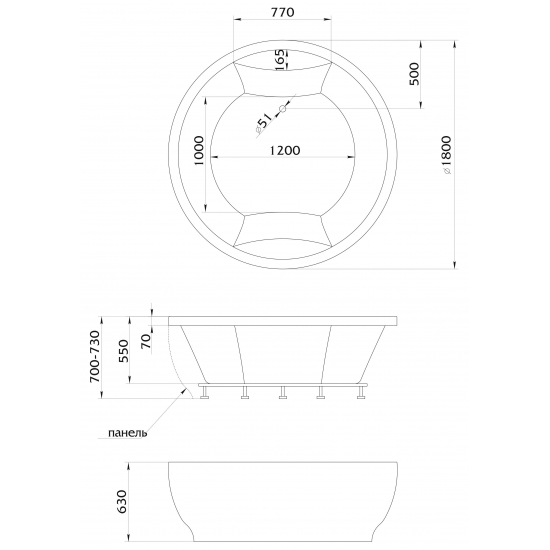 Акриловая ванна 1МАРКА  Omega 180x180 см, с каркасом