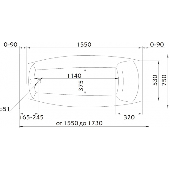 Акриловая ванна 1МАРКА  Pragmatika 173x75 см, обрезная, с каркасом