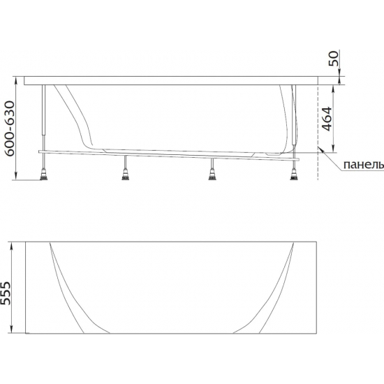 Акриловая ванна 1МАРКА  Pragmatika 173x75 см, обрезная, с каркасом