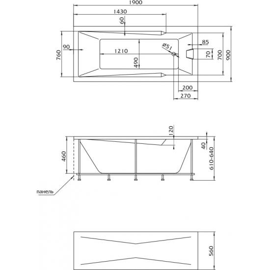 Акриловая ванна 1МАРКА  Raguza 190x90 см, с каркасом