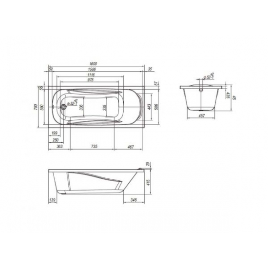 Акриловая ванна ABS LORANTO Арктика 160x70 с каркасом и экраном