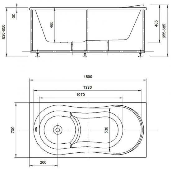 Акриловая ванна АКВАТЕК Афродита AFR150-0000033 150x70 с каркасом 