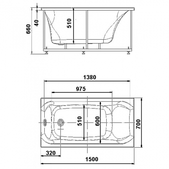 Акриловая ванна АКВАТЕК Альфа ALF150-0000038 150x70 с каркасом