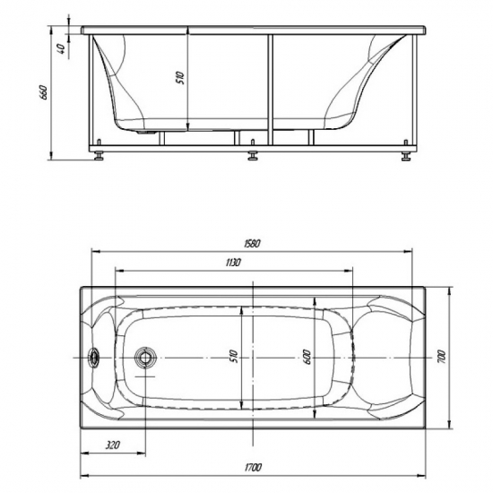 Акриловая ванна АКВАТЕК Альфа ALF170-0000062 170x70 с каркасом