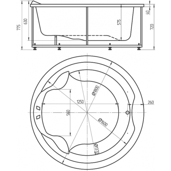 Акриловая ванна АКВАТЕК Аура AUR180-0000033 180x180 с каркасом и фронтальным экраном