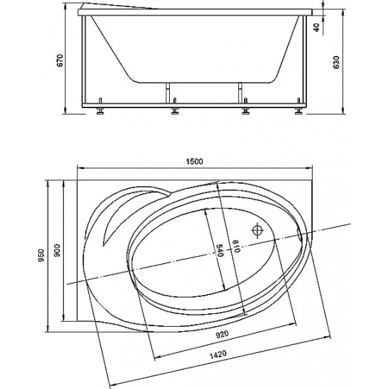 Акриловая ванна АКВАТЕК Бетта BET150-0000041 150x95 L левая с каркасом и фронтальным экраном