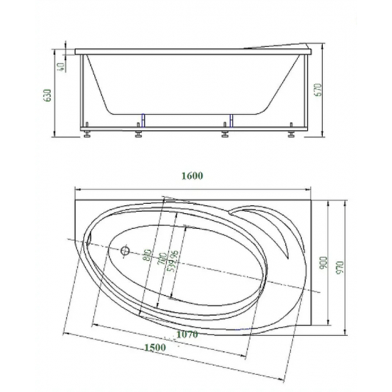 Акриловая ванна АКВАТЕК Бетта BET160-0000028 160x97 R правая с каркасом и фронтальным экраном