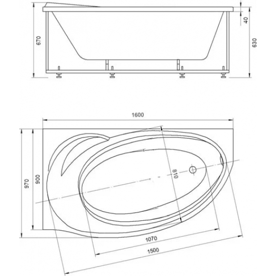 Акриловая ванна АКВАТЕК Бетта BET160-0000046 160x97 L левая с каркасом и фронтальным экраном