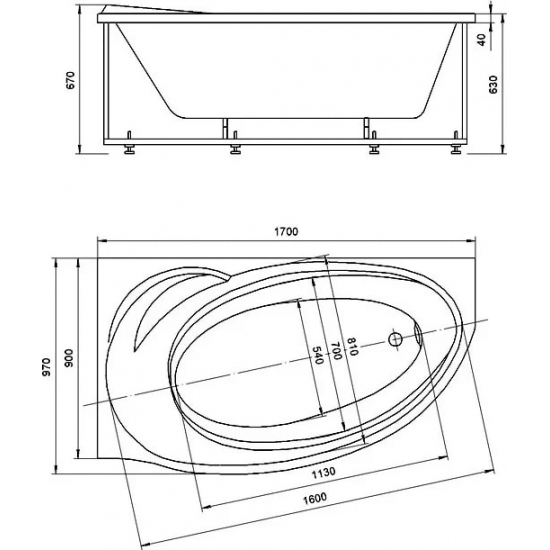 Акриловая ванна АКВАТЕК Бетта BET170-0000099 170x97 L левая с каркасом и фронтальным экраном