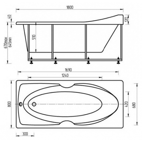 Акриловая ванна АКВАТЕК Европа EVR180-0000006 180x80 с каркасом 