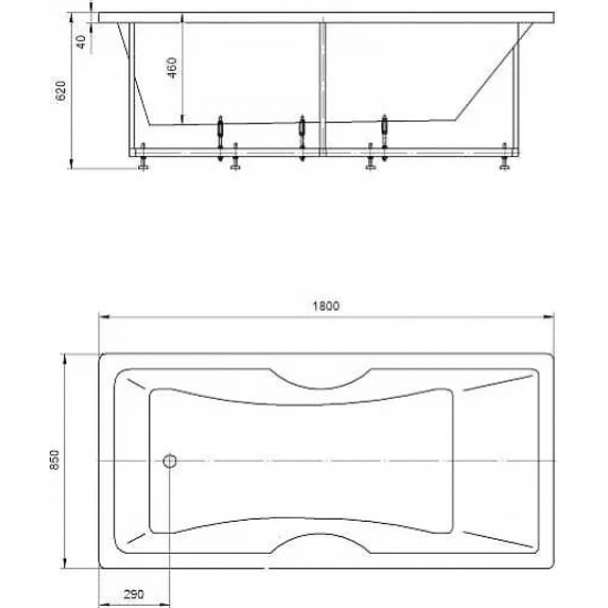 Акриловая ванна АКВАТЕК Феникс FEN180-0000083 180x85 см, с каркасом со сливом-переливом