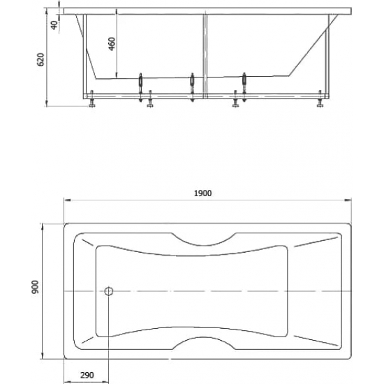 Акриловая ванна АКВАТЕК Феникс FEN190-0000078 190x90 см, с каркасом и фронтальным экраном слив слева