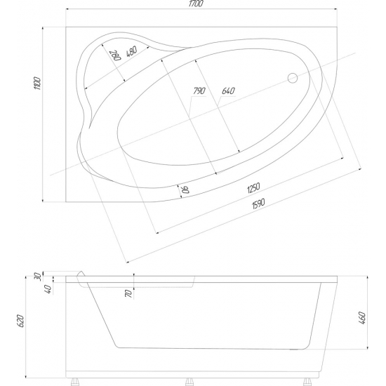 Акриловая ванна АКВАТЕК Фиджи FID170-0000001 L 170x110 см, без опоры