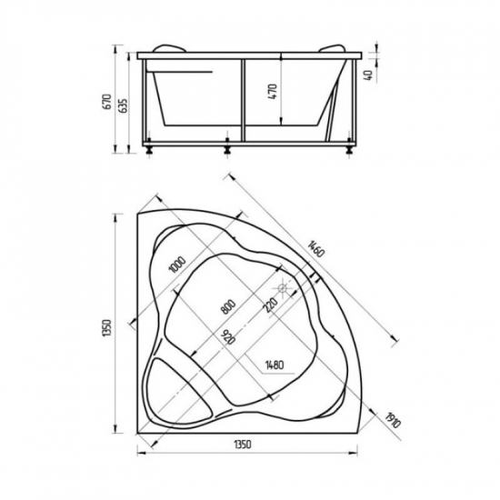 Акриловая ванна АКВАТЕК Галатея GAL135-0000004-GM 135x135 с экраном, гидромассажем + спинным массаж.