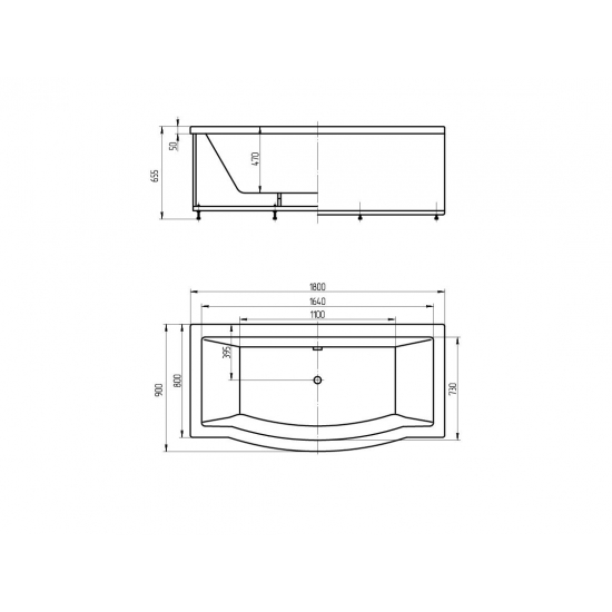 Акриловая ванна АКВАТЕК Гелиос GEL180-0000067 180x90 с каркасом и фронтальным экраном