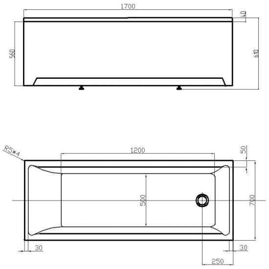 Акриловая ванна АКВАТЕК Лайма LAI170-0000001 170x70 см, без опоры