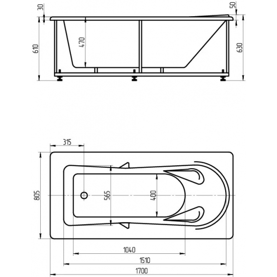 Акриловая ванна АКВАТЕК Леда LED170-0000047 170x80 см, с каркасом 