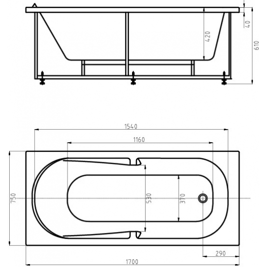 Акриловая ванна АКВАТЕК Лея LEY170-0000045 170x75 с каркасом 