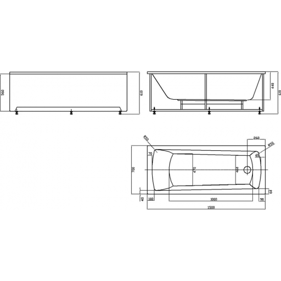 Акриловая ванна АКВАТЕК Либра New LIB150N-0000008 150x70 см, с каркасом, со сливом-переливом