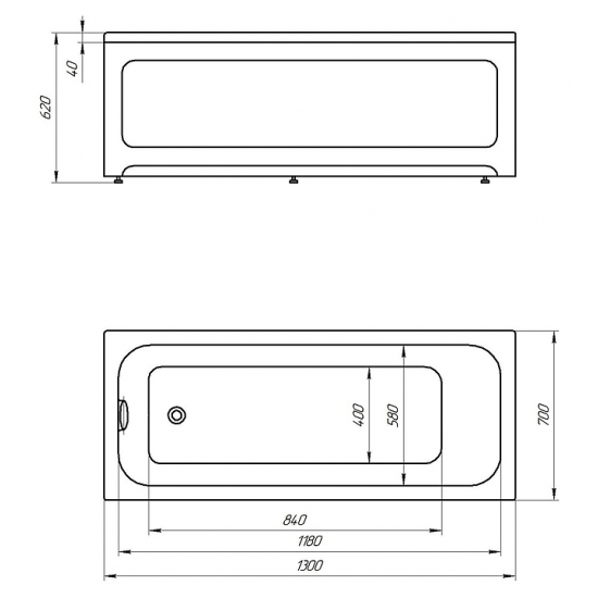 Акриловая ванна АКВАТЕК Мия MIY130-0000001 Eco-Friendly 130x70 см, без опоры