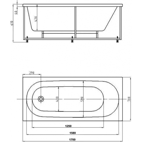 Акриловая ванна АКВАТЕК Оберон OBR170-0000049 170x70 с каркасом и фронтальным экраном слив справа