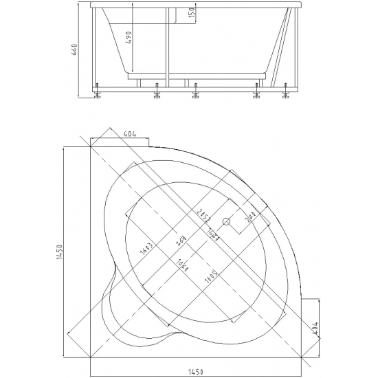 Акриловая ванна АКВАТЕК Ума UMA145-0000001 без опоры 145x145 см, угловая, четверть круга