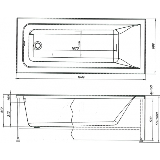 Акриловая ванна AQUANET Bright 230255 165x70 см, с каркасом