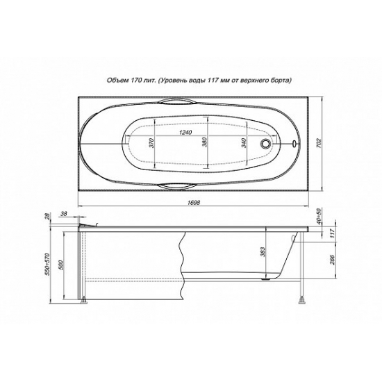 Акриловая ванна AQUANET Dali 239787 170x70 см, с каркасом, аэромассаж 12 форсунок