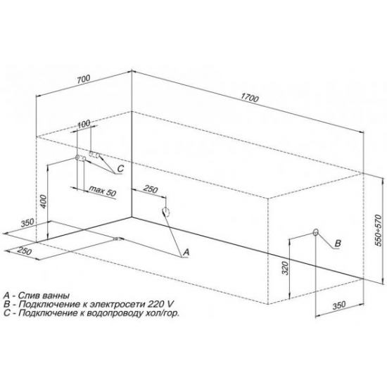 Акриловая ванна AQUANET Dali 239787 170x70 см, с каркасом