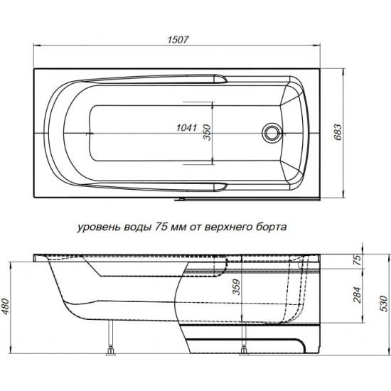 Акриловая ванна AQUANET Extra 209630 150x70 см, с каркасом