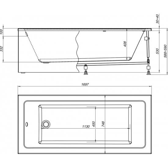 Акриловая ванна AQUANET Grace 312397 170x75 см, с каркасом