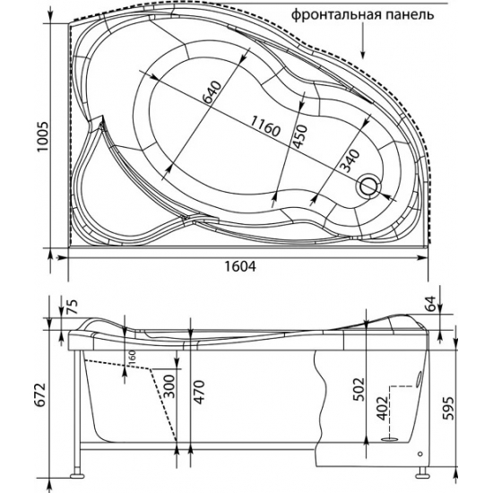 Акриловая ванна AQUANET Jamaica 00205503 R 160x100 см, угловая, с каркасом, асимметричная