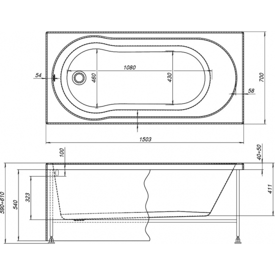 Акриловая ванна AQUANET Light 243869 150x70 см, с каркасом