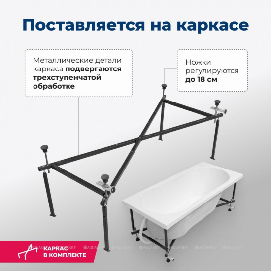 Акриловая ванна AQUANET Light 244927 170x70 см, с каркасом