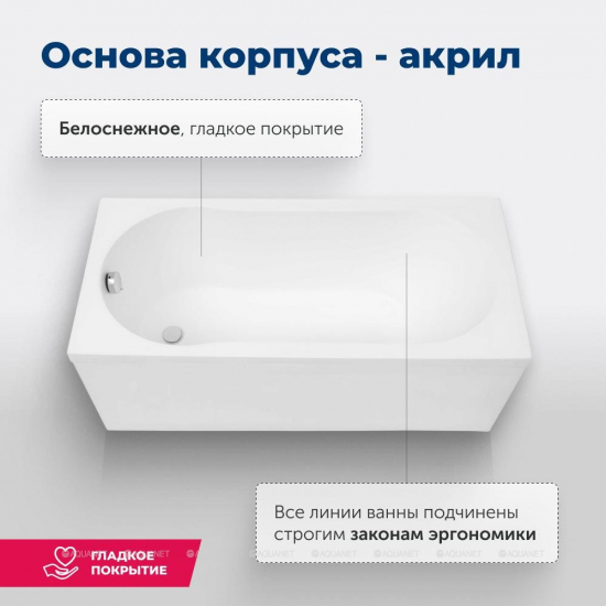 Акриловая ванна AQUANET Light 244927 170x70 см, с каркасом