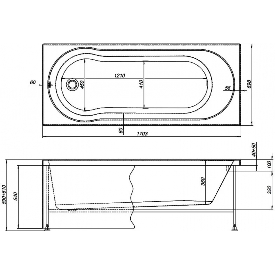 Акриловая ванна AQUANET Light 244927 170x70 см, с каркасом