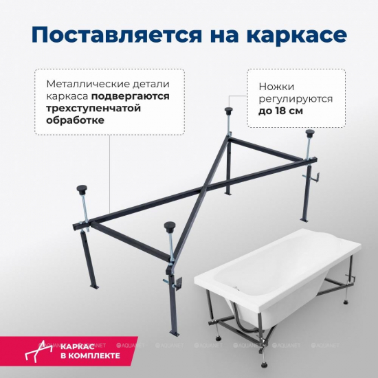 Акриловая ванна AQUANET Nord New 242400 170x70 см, с каркасом