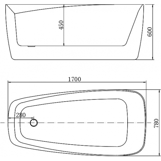 Акриловая ванна AQUANET Trend 260052 170x80 см, с ножками, со сливом-переливом, белая матовая